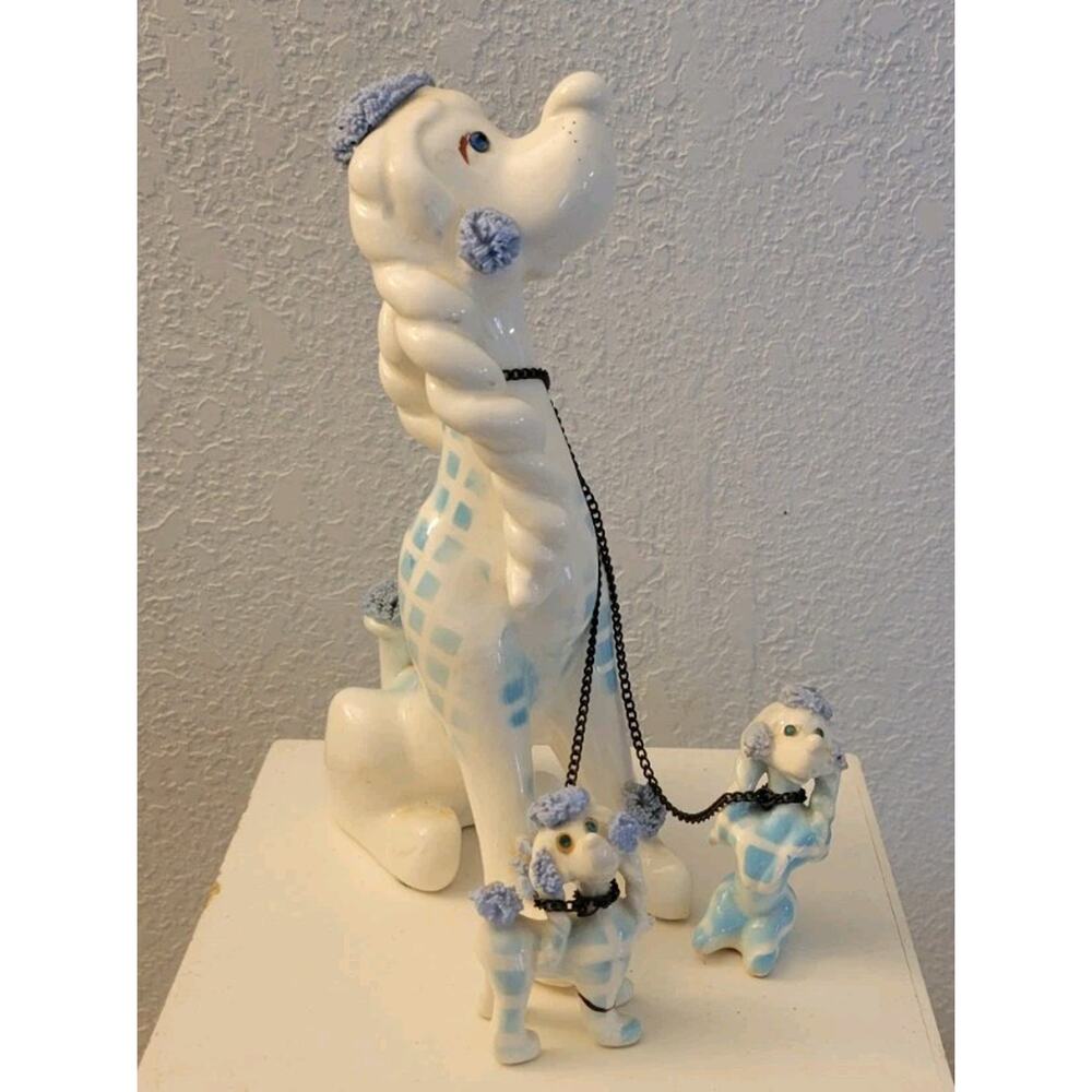Vtg. 50s Kreiss & Company Poodle w/Puppies on Chain Leash Made in Japan - Picture 7 of 16